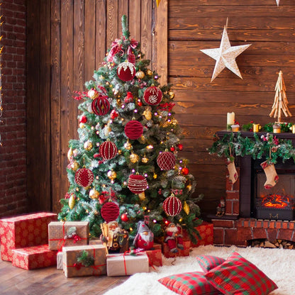 Grandes Boules de Noël Rouge de 8cm, Décorations pour la Maison, Cadeau de Nouvel An, 2024, 2025