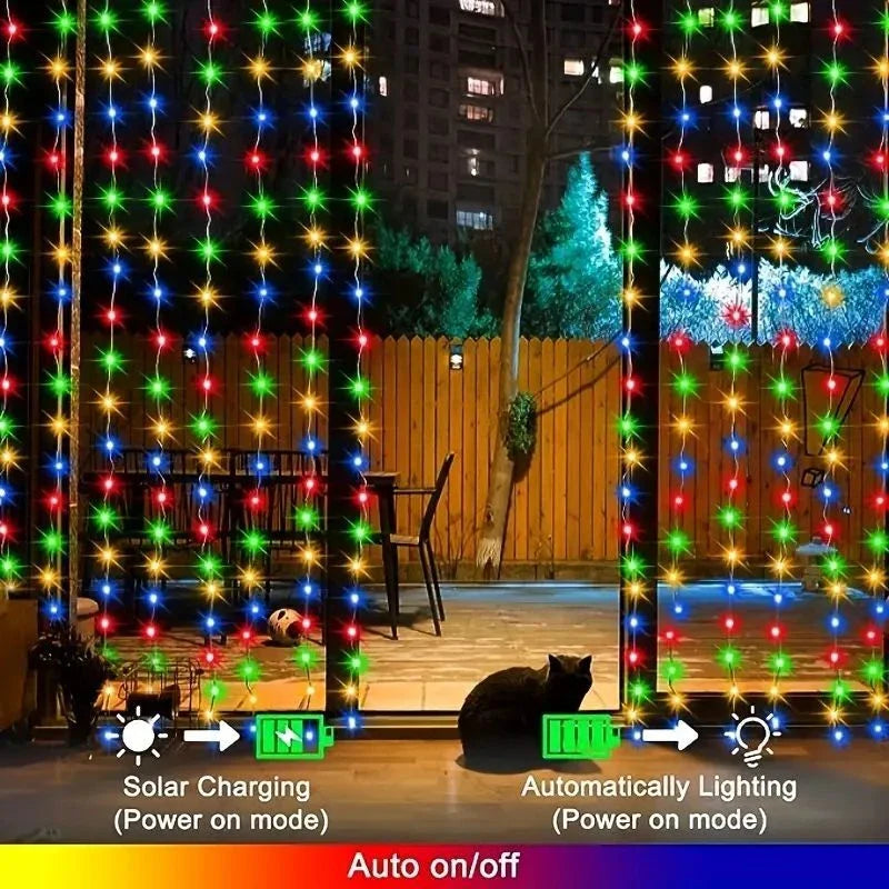 Rideau lumineux solaire 600/300/200/100LED, guirlande lumineuse féerique d'extérieur, décorations de noël et de mariage, décoration de jardin
