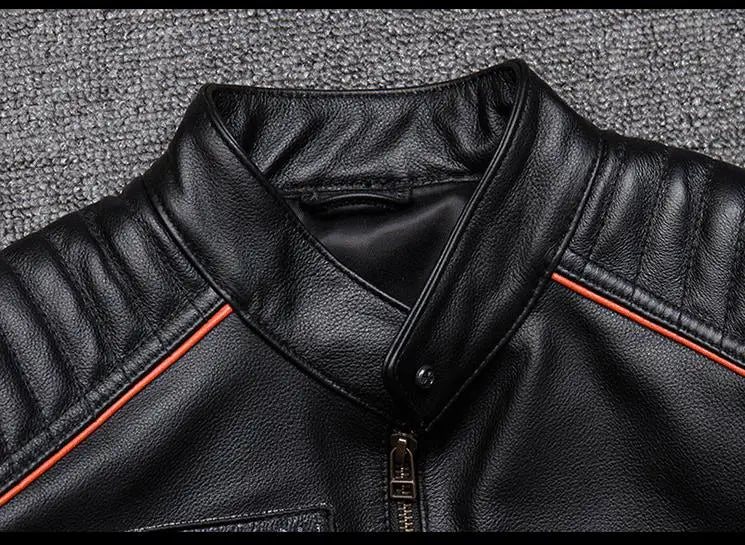 CC Shop.Brand skull cowhide coat.8XL Plus black slim genuine leather jacket,Rider leather cloth.Chaqueta de cuero esqueleto