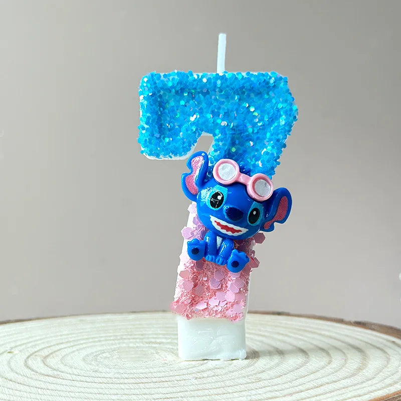 2025 Stitch Anime 0-9 Number Candle Cute 3D Page Cartoon Character Children Party Cake Plug-in Birthday Cake Decoration Gift