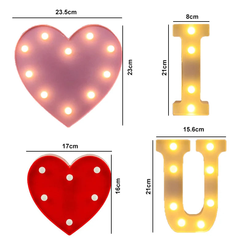 Lumière LED décorative avec lettre en forme de cœur pour la Saint-Valentin
