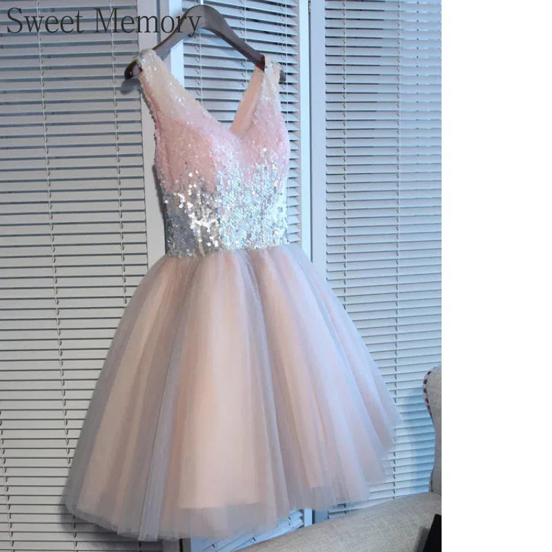 F2122 Customized Short Cocktail Party Dress Girl Graduation Robe 2025 Sweet Memory Colorful Sequined Mesh Tulle Prom Dresses