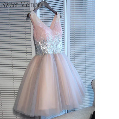 F2122 Customized Short Cocktail Party Dress Girl Graduation Robe 2025 Sweet Memory Colorful Sequined Mesh Tulle Prom Dresses