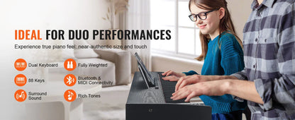 VEVOR Piano numérique, 88 touches entièrement pondérées, ensemble piano à clavier électrique portable avec double clavier, haut-parleurs, pédale de sustain, casque, Bluetooth USB MIDI, pour débutants