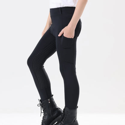 Spring and Autumn Thickened Children's Equestrian Pants Elastic Full Silicone Horse Riding Pants Brushed Base Skin-friendly Soft
