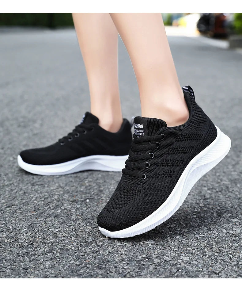 Oulylan Summer Soft Sole Running Shoes Ladies Casual Solid Color Antislip Footwear Outdoor Lace Up Mesh Breathable Sneakers