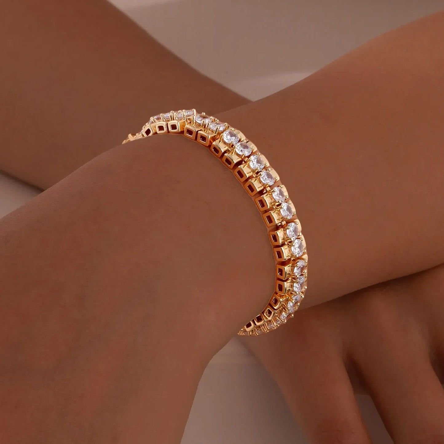 Paperclip Chain Bracelet 14K Gold Plated Cubic Zirconia Watch Strap Chunky Link Adjustable Stackable Jewelry For Women Girl Gift