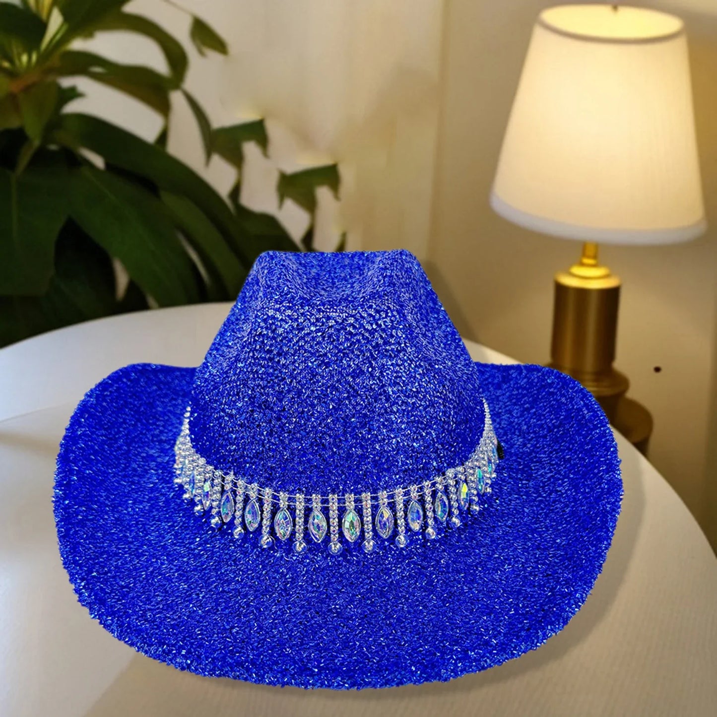 Chapeaux de Cowboy occidentaux classiques pour femmes et hommes, chapeau de soleil à strass scintillants, à large bord, pour Club Rave Party, Cowgirl Jazz, 2025