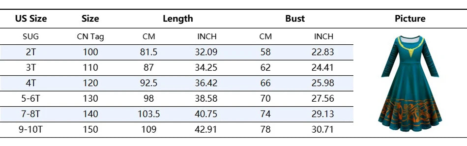 Brave Merida Girl Dress Kids Milk Wire Print Dress Breathable Comfortable Elastic Best Costume for Girl On Halloween Carnival