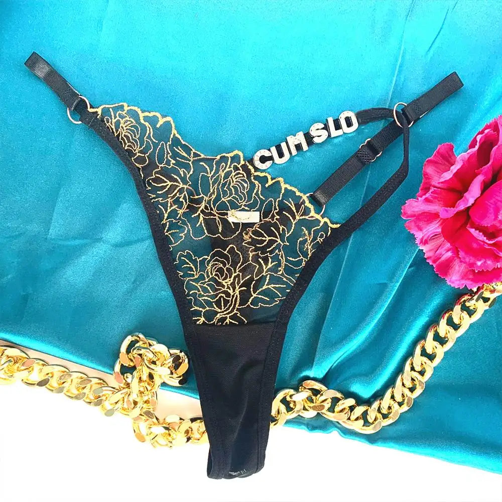 String personnalisé pour femmes, culotte en dentelle découpée, string personnalisé, lettres en strass, sous-vêtements, cadeau de saint valentin, nouvelle collection