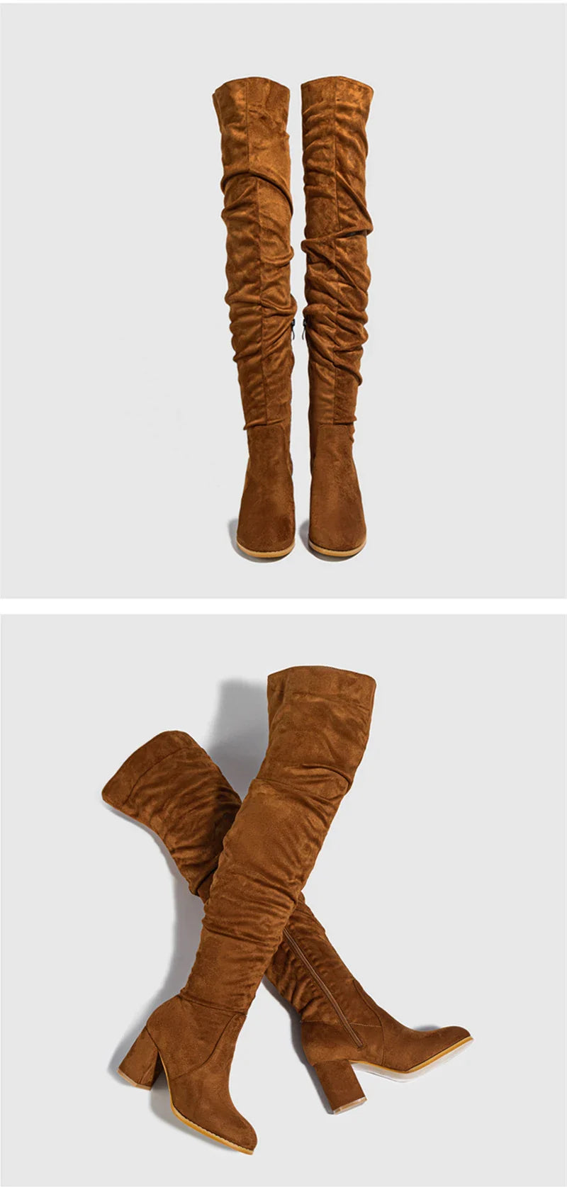 Bottes Noires Marron Cuissardes Liyke 2025 Automne Hiver Femme Sexy Bout Pointu Fermeture Éclair Chaussures Hautes Talon Carré Bottines Femme