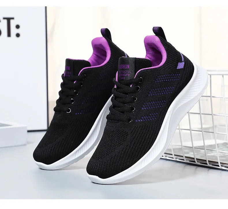 Oulylan Summer Soft Sole Running Shoes Ladies Casual Solid Color Antislip Footwear Outdoor Lace Up Mesh Breathable Sneakers
