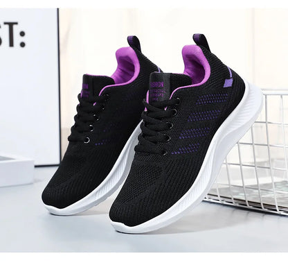 Oulylan Summer Soft Sole Running Shoes Ladies Casual Solid Color Antislip Footwear Outdoor Lace Up Mesh Breathable Sneakers