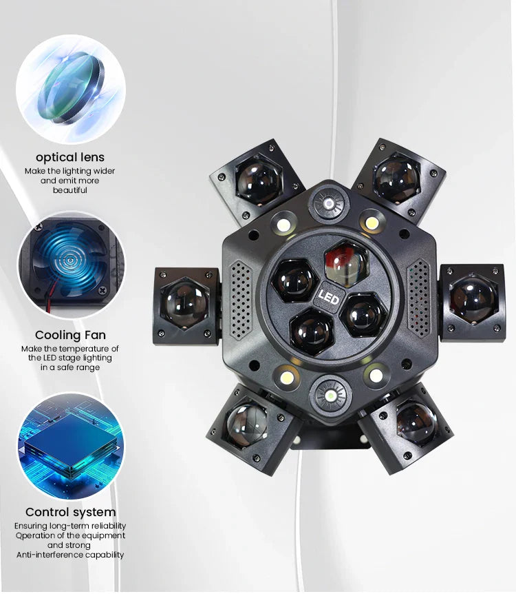 Projecteurs de scène à LED mobiles à 6 bras RGBW 150W Lyre Beam Lumières de fête avec télécommande Son DMX Disco DJ pour Karaoké Discothèque
