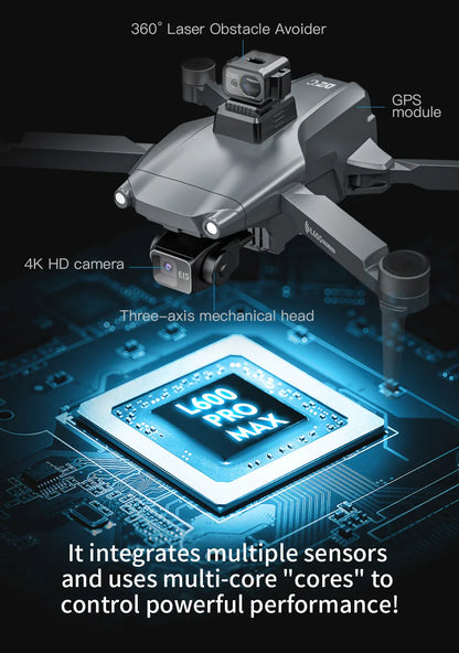 Nouveau Drone GPS L600 PRO MAX/PRO 5KM 4K professionnel HD double caméra 3 axes cardan 360 ° Jouet quadrirotor sans balais pour éviter les obstacles