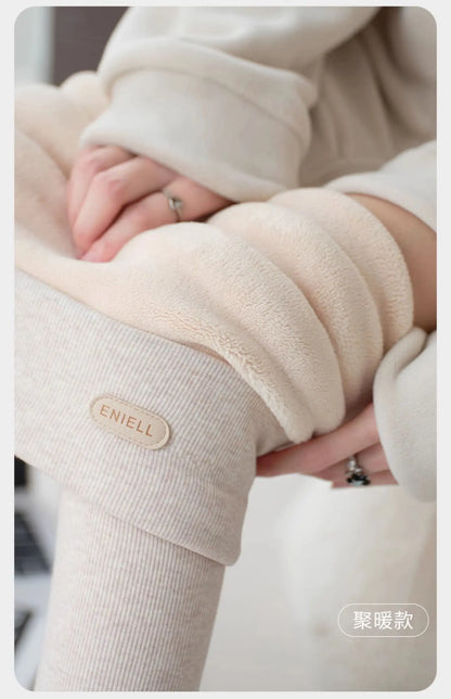 Leggings 420g 92% coton avec doublure polaire pour vêtements d'hiver, polaire d'agneau épaisse en coton pour femmes, pantalon chaud gris taille haute