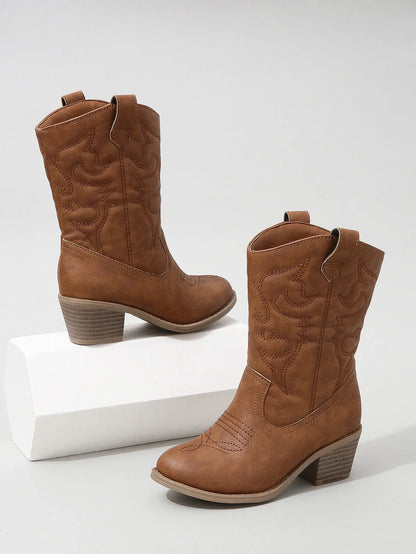 Classic Western Knee High Boots for Girls Premium Quality Slip-on Cowboy Long Booties Kids Autumn Heeled Point Botas Kids Shoes