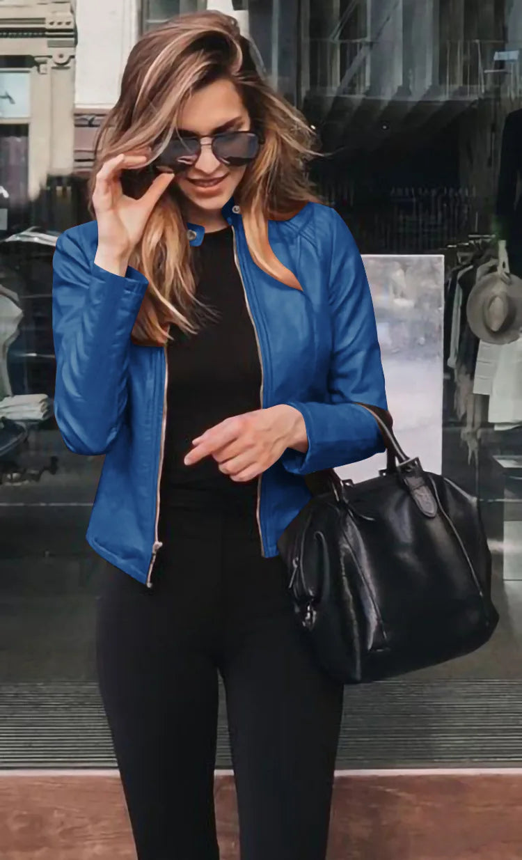 Women Pu Jacket Vintage Streetwear Stand Collar Zipper Leather Moto Biker Coats Punk Casual Female Tops Spring Short Outerwear