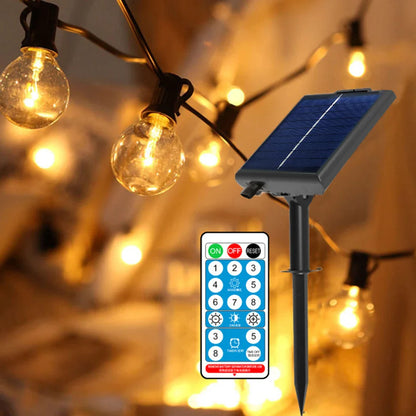 G40 Solar Outdoor String Lights, with remote controls, shatterproof globe bulb, IP65 waterproof, Patio Light for Garden Decor