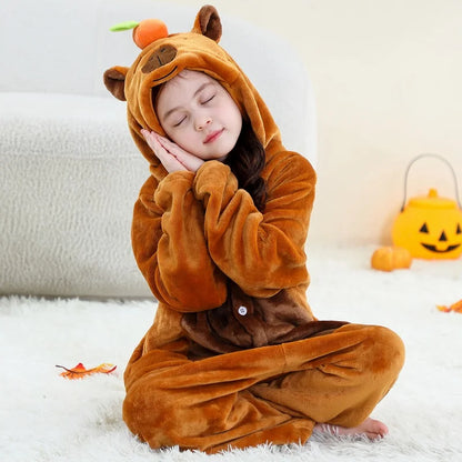 MICHLEY – Combinaison à capuche en flanelle motif Capybara pour enfant, pyjama, grenouillère, déguisement pour Halloween, pour garçon et fille