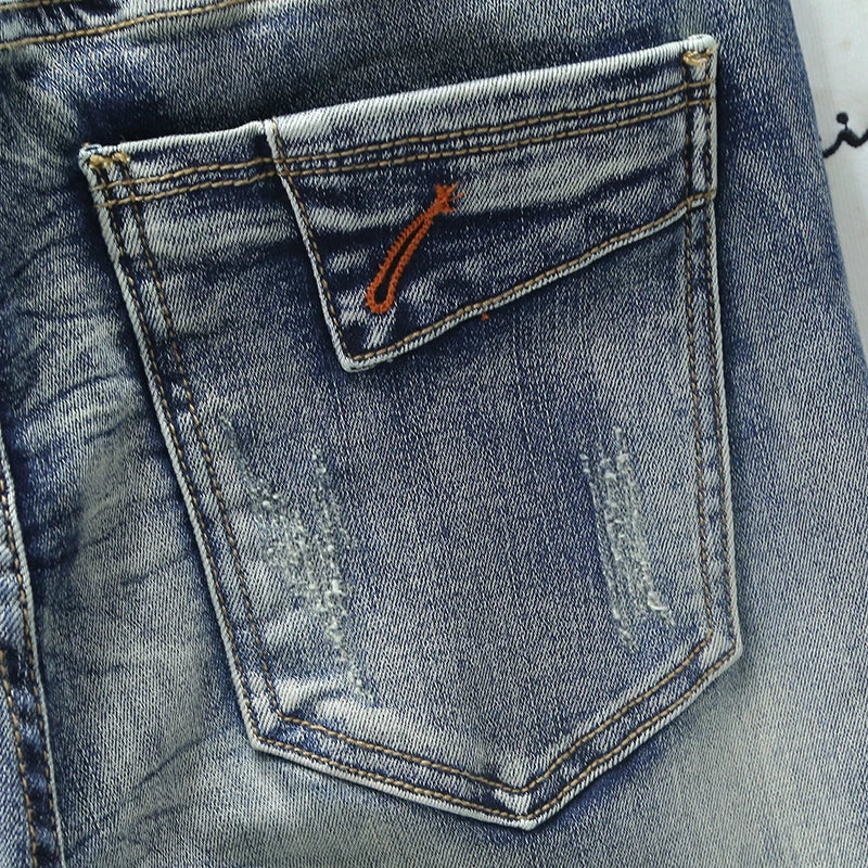 Jean Rétro Homme Slim Élastique Épissé Zip Skinny Crayon Pantalon Harajuku Hip-hop Rock Moto Denim Pantalon Streetwear