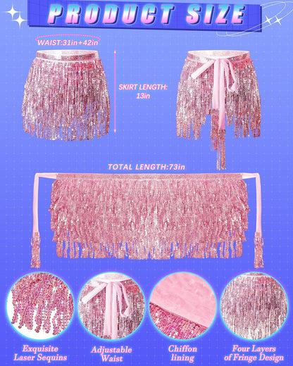 Pink Cowgirl Costume SET for Women Girl:cowboy Hat with Feathers,Space Skirt,HEART-SHAPED GLASSES, halloween accessories