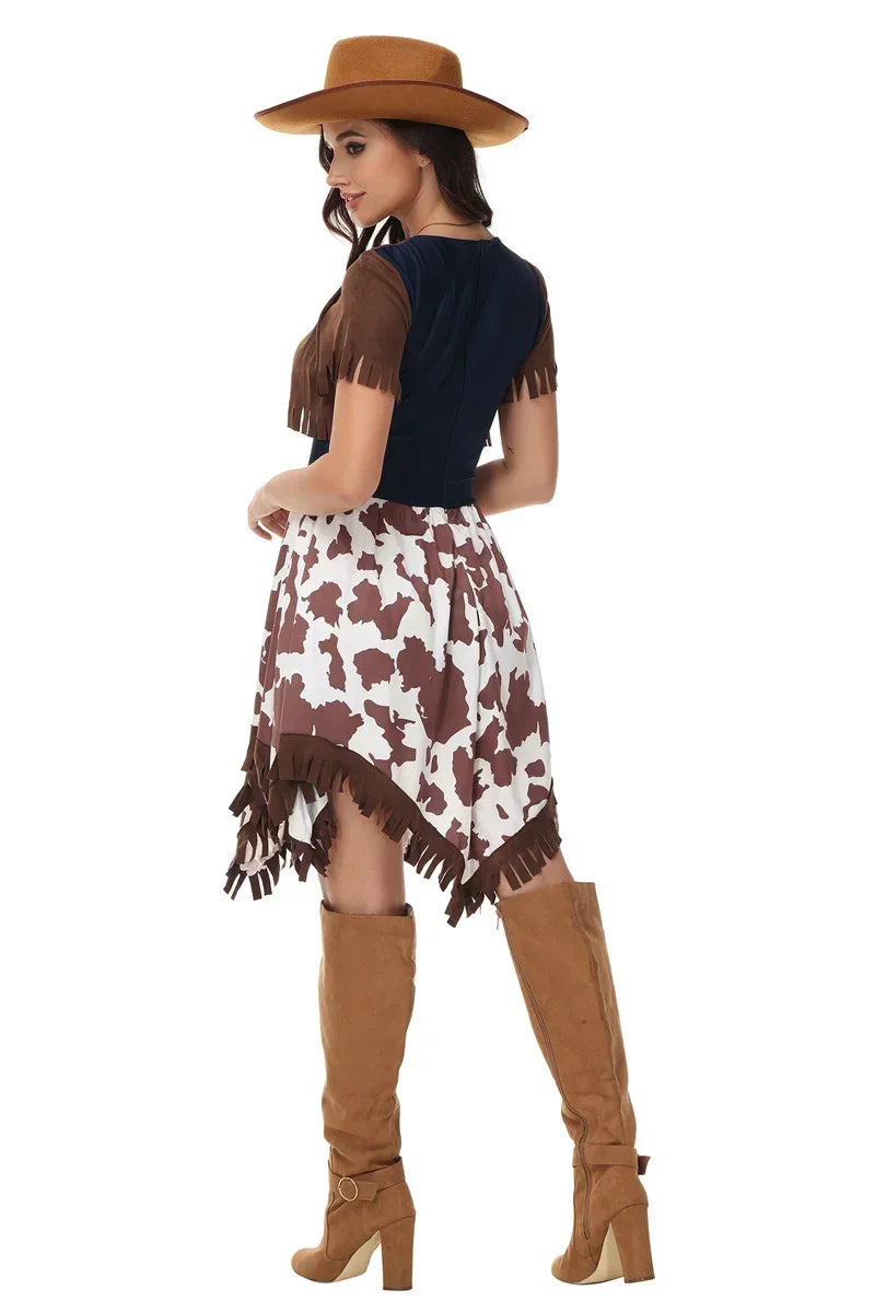 Wild West Cowboy Cosplay Costume Retro Music Festival Hippie Performance Clothing Halloween Carnival COS Cowgirl Dress