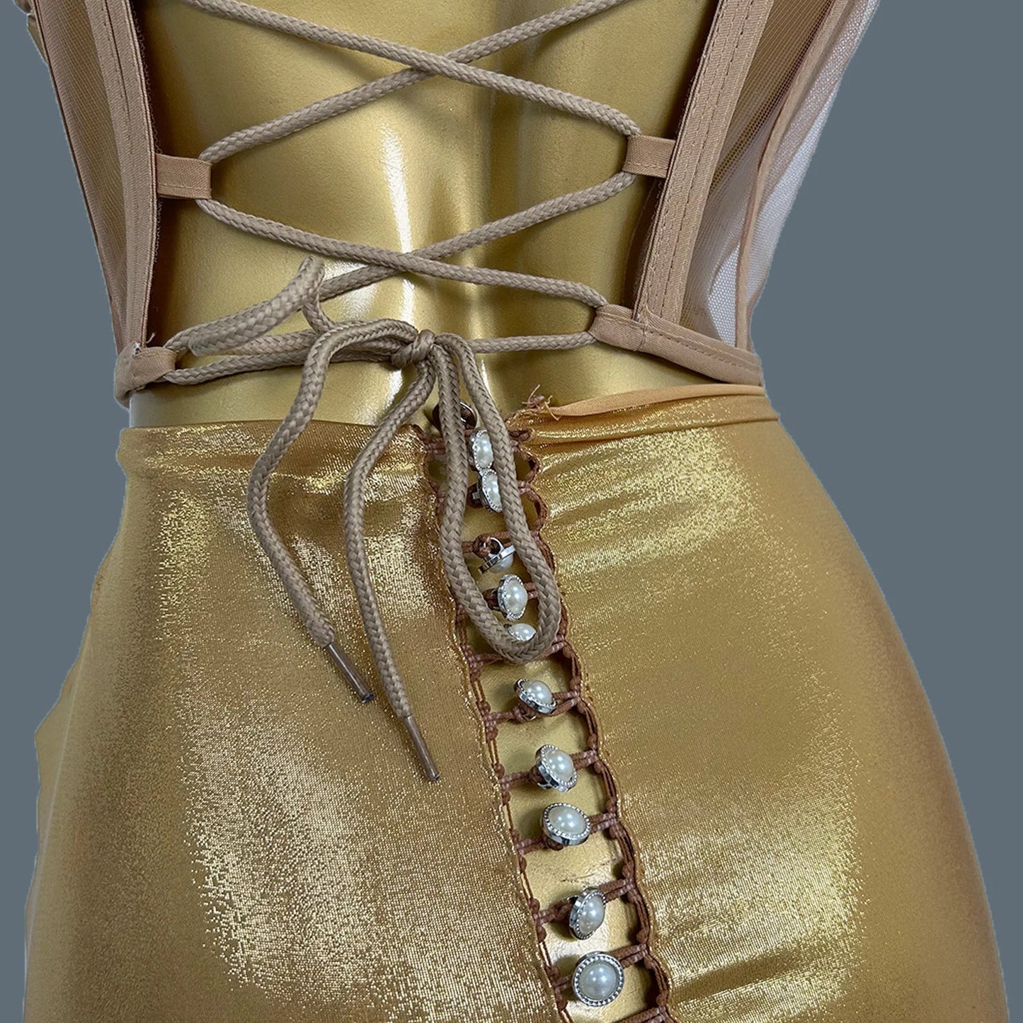 Women's QueParty Prom Dress, Upscale, Golden, Strapless, Sequined, Bar, Maxi, Sexy