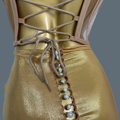 Women's QueParty Prom Dress, Upscale, Golden, Strapless, Sequined, Bar, Maxi, Sexy