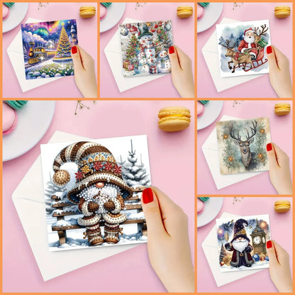 6 DIY diamond paintings Christmas-themed paper greeting cards with diamond stickers are perfect for family gatherings