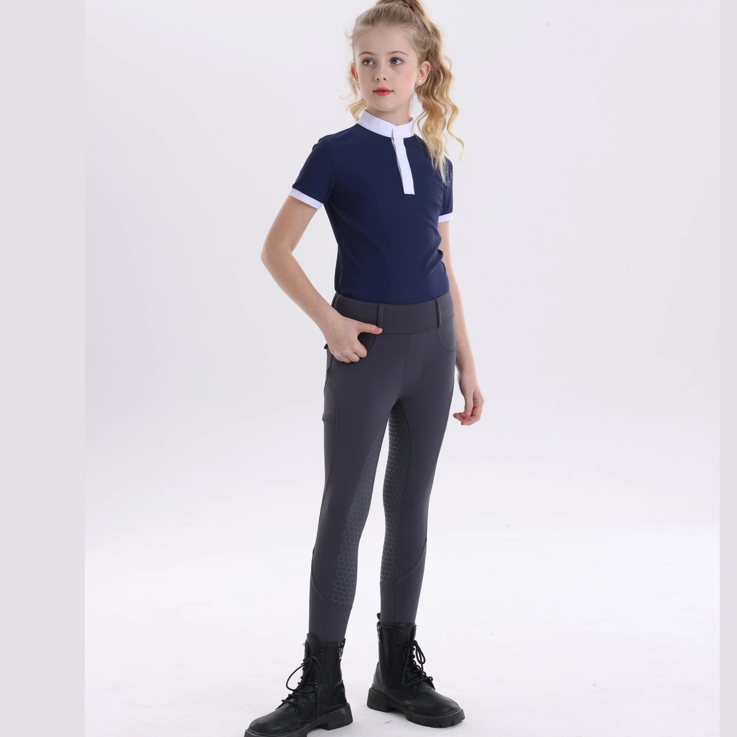 Summer children's equestrian pants high elasticity knitted children's horse riding pants full silicone