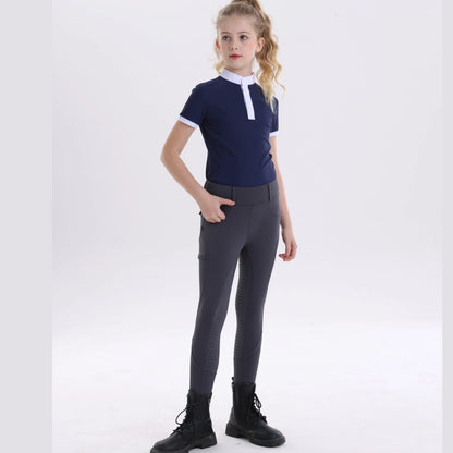 Summer children's equestrian pants high elasticity knitted children's horse riding pants full silicone