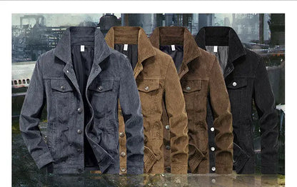 Manteaux tendance pour hommes, veste en velours automne, coupe slim, style vintage, décontracté, éclair, manches longues, vêtements d'extérieur, fermeture printemps-automne