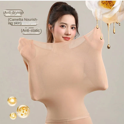 Chemises de soins de la peau à l'acide hyaluronique, appairage thermique d'hiver, sous-vêtements Ultra-fins à manches longues à haute élasticité, ensembles de couches de Base pour femmes
