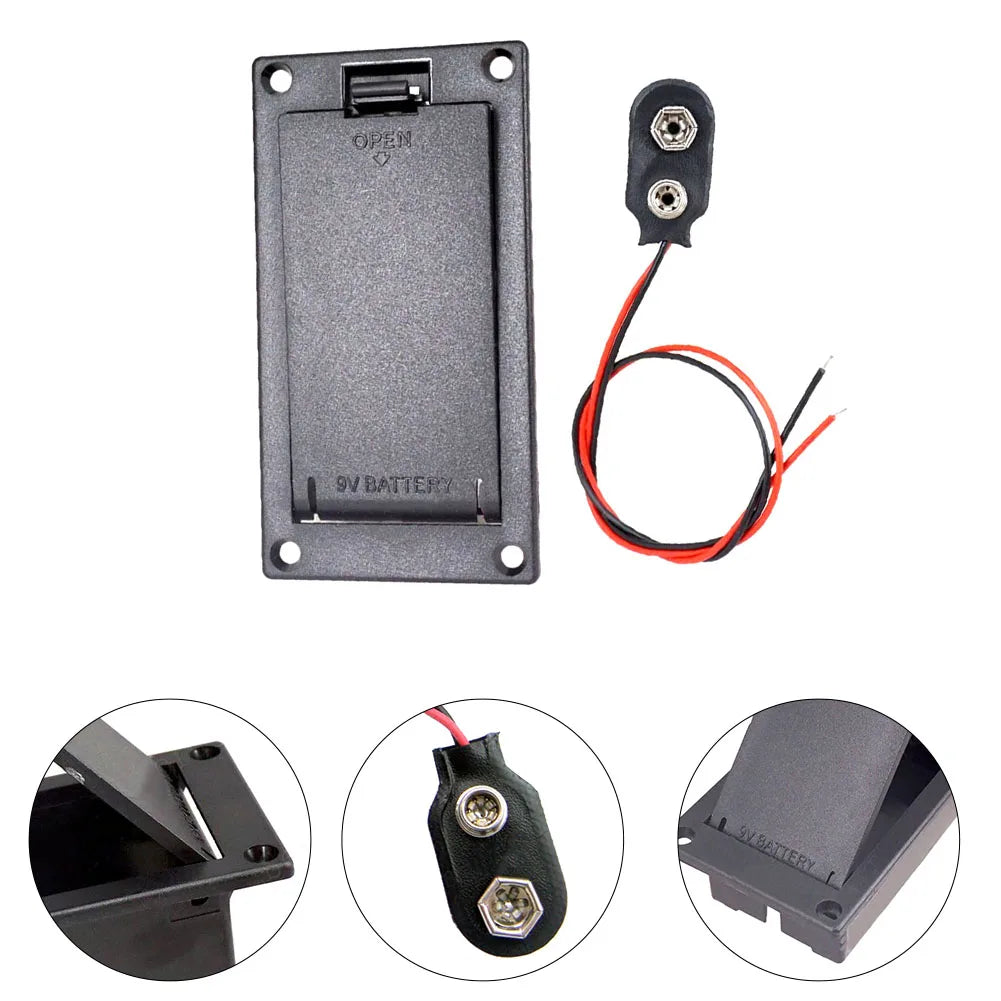 Boîte de batterie 9V pour guitare électrique basse et micro actif avec connecteur, boîte de support de batterie 72.5x38.3mm, partie musicale en plastique 1 pièce