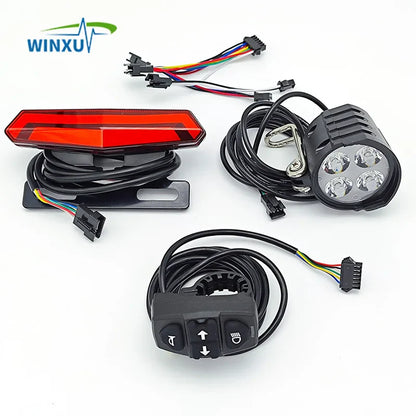 Feu arrière de phare de vélo électrique 36V 48V 60V, clignotant gauche droit, feu stop bas, interrupteur intégré, Kit universel pour vélo électrique