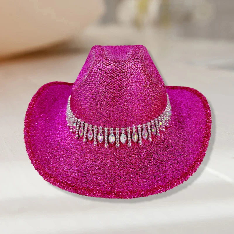 Chapeau de cowgirl pour femme élégant avec strass, chapeau de soleil à large bord, casquette western pour fêtes et usage quotidien