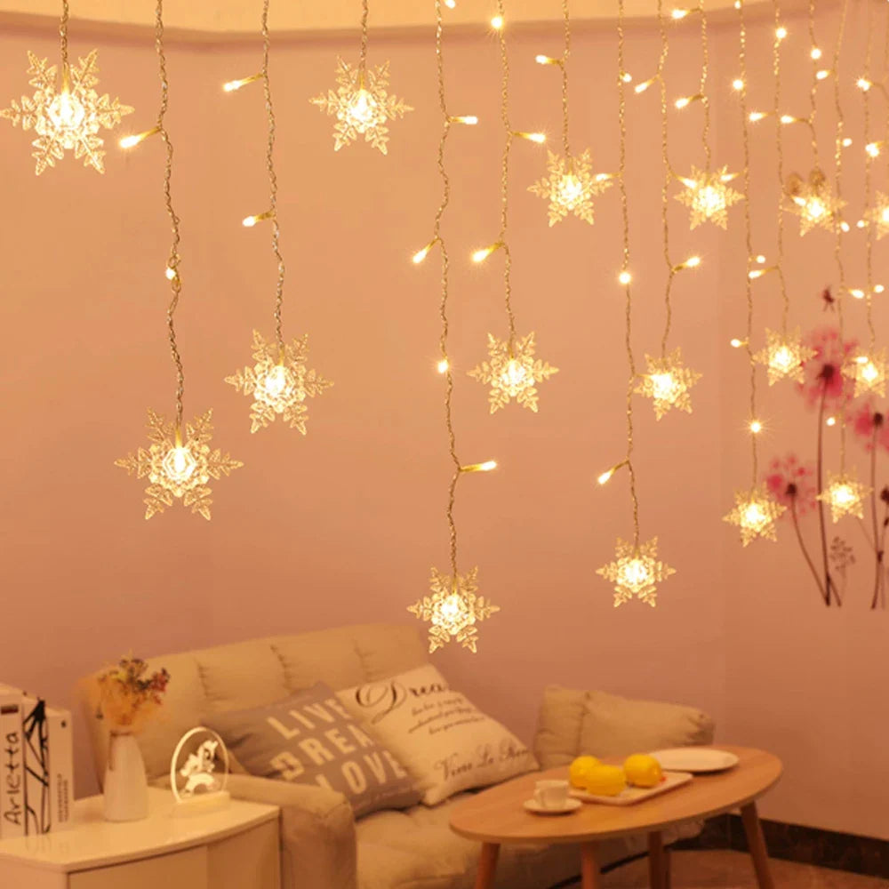 Guirlande lumineuse flocon de neige, 8 Modes, EU 220V US 110V, lumières de noël, décoration de salle, rideaux lumineux Led