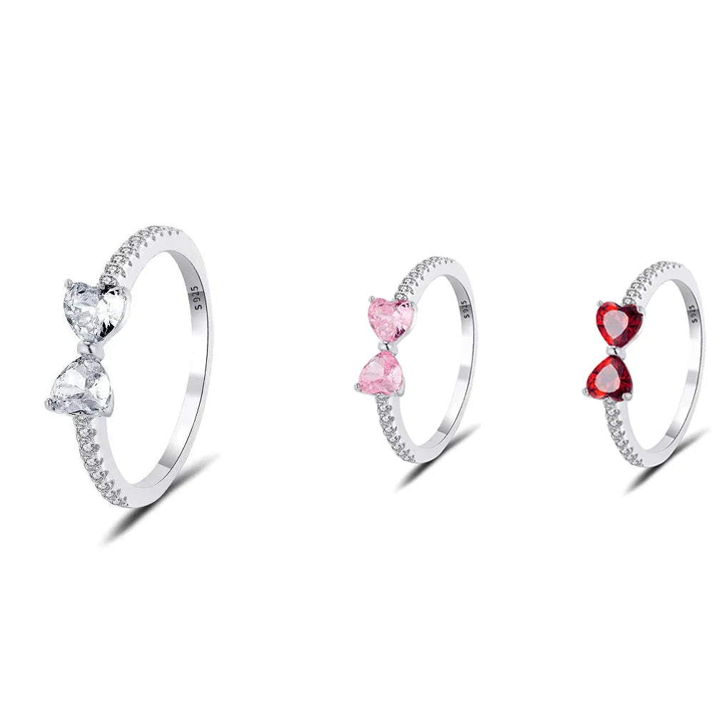 Bague en argent Sterling 925 plaqué rose rouge scintillant, bague en forme de cœur pour femmes, cadeau de fête de mariage, bijoux de saint valentin 2025