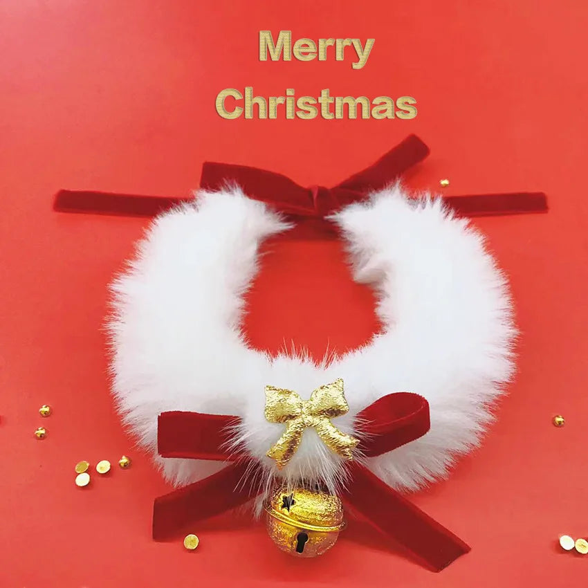 Colliers de noël pour animaux de compagnie, chats et chiens, grands colliers de mariage rouges, cloches à nœud, en peluche, colliers du nouvel an, décorations faites à la main