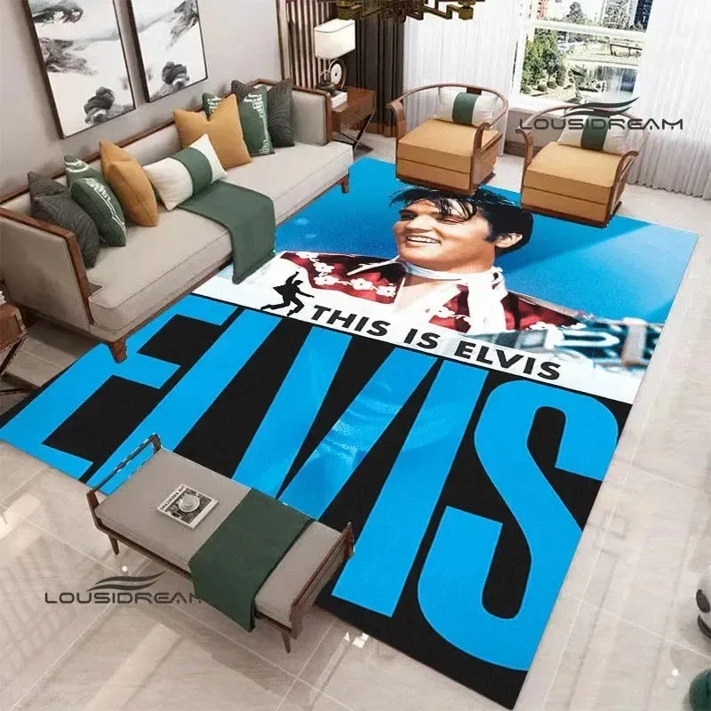 E-Elvis-Presleys Retro Printed Carpet Non-slip Carpet Outdoor Carpets Area Rug Home Bedroom Decor Rug for Bedroom Birthday Gift