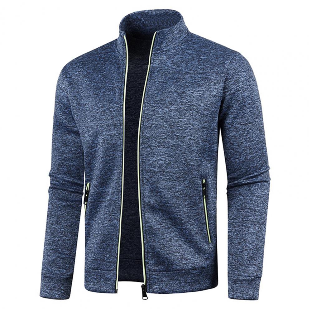 Stand Collar Long Sleeves Pockets Zipper Placket Sweatshirt Coat Men Spring Autumn Solid Color Plus Size Sport Outerwear