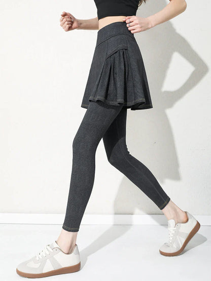 Women Cowboy Yoga Shark Skirts Pants Fake Two Piece Set Phone Pocket Sport Gym Running Leggings Tennis Outdoor Cycling Pants