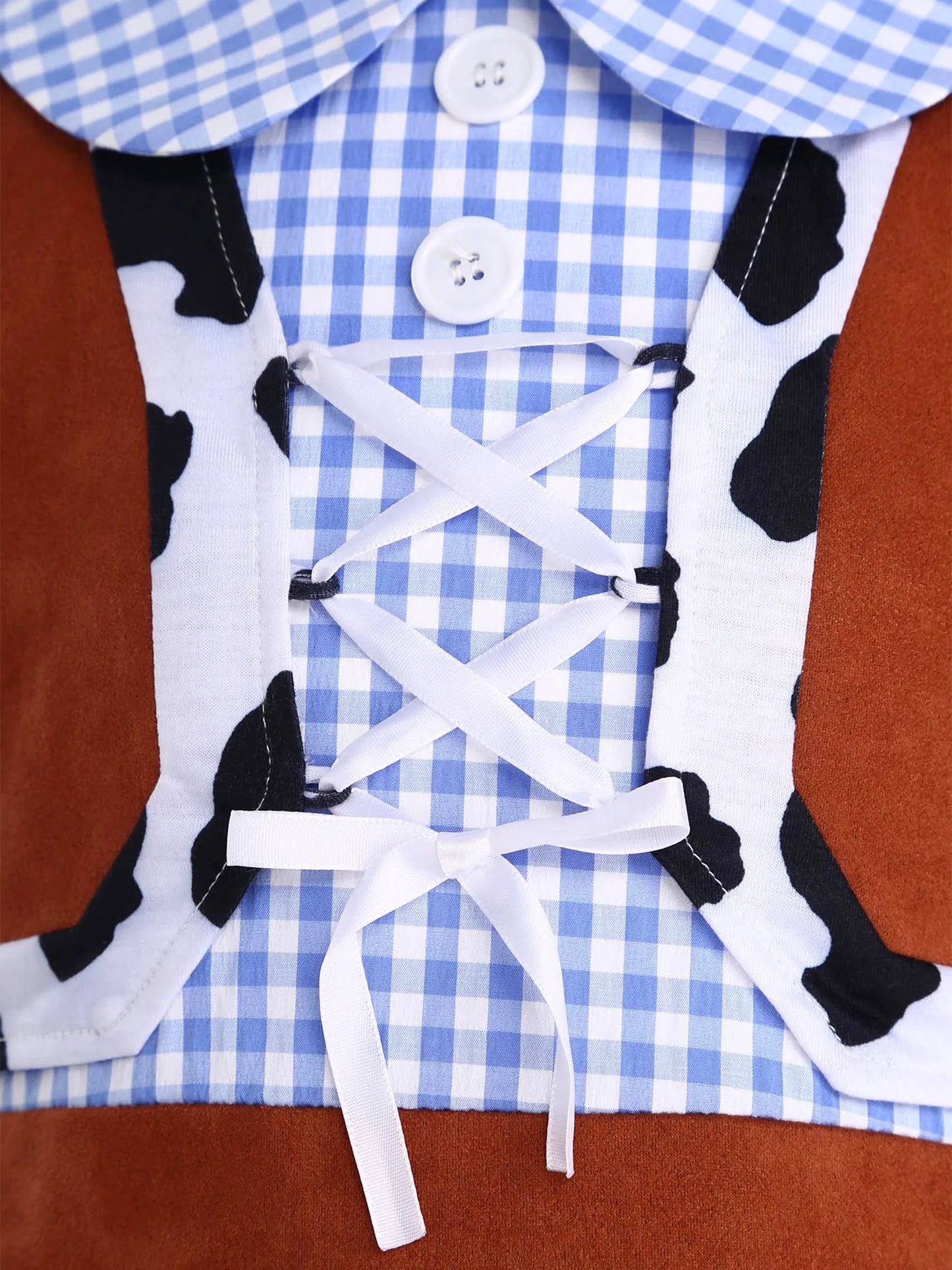 Kids Girls Western Cowboy Cowgirl Costume Puff Sleeve Cow Print Gingham A-line Dress Halloween Carnival Cosplay Party Dress Up
