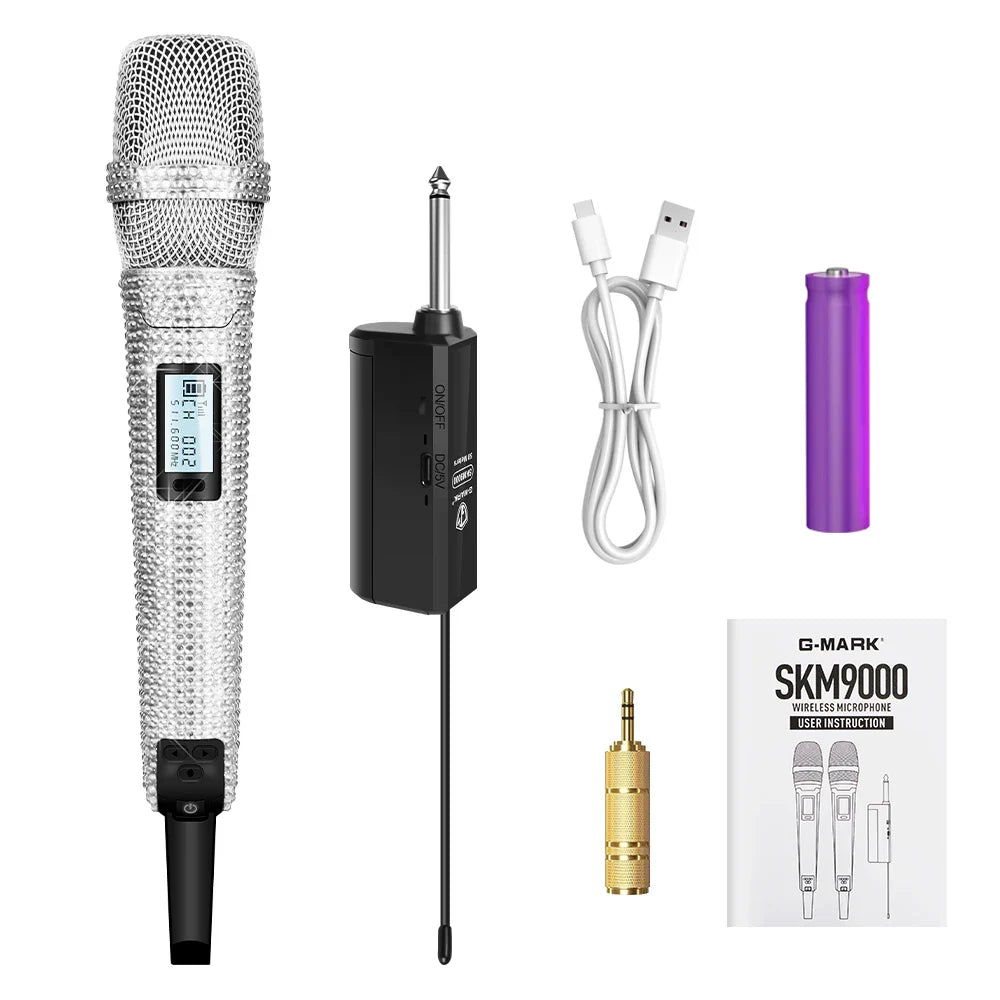 Microphone karaoké sans fil SKM9000, personnalisé incrusté de diamants, pour flux en direct, karaoké, scène brillante, essentiel