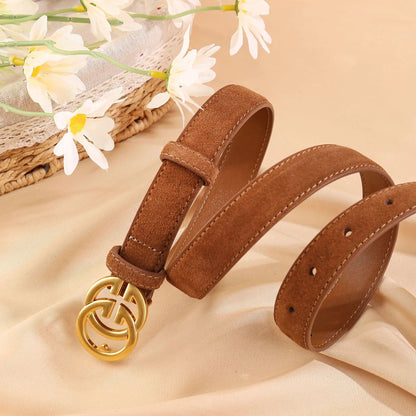 Ceinture en cuir de vache véritable noir pour femmes, boucle Double G, ceinture Slim réglable pour robes en jean et vêtements de bureau