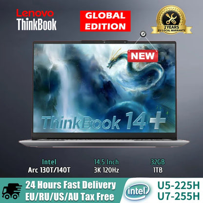 【2025 New】Lenovo ThinkBook 14+ Laptop U5-225H/U7-255H/U9-285H Arc 130T/140T 14.5inch 3K 120Hz Matte Screen