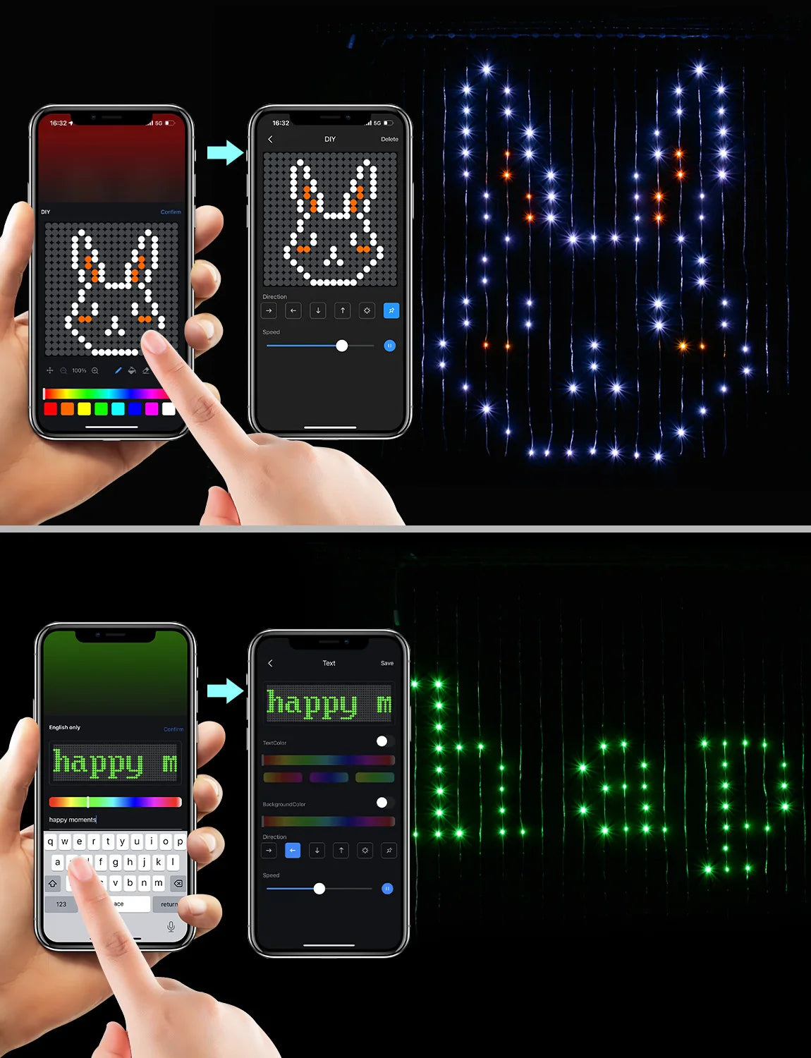 Rideau lumineux Led intelligent, guirlande du nouvel an, guirlande lumineuse féerique RGB, affichage du changement de musique, pour fenêtre, décoration de salle de noël