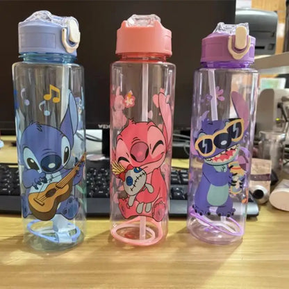 Stitch Large Plastic Tumbler With Lid Straw And Carry Cord Leakproof Lock Design For School Travel Sports Gift