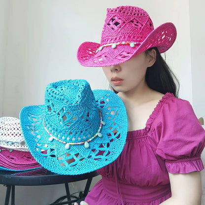 The latest Cowboy hat rose red retro straw hat 2023 new men's and women's jazz Cowboy hat straw hat sun hat summer hat sombrero